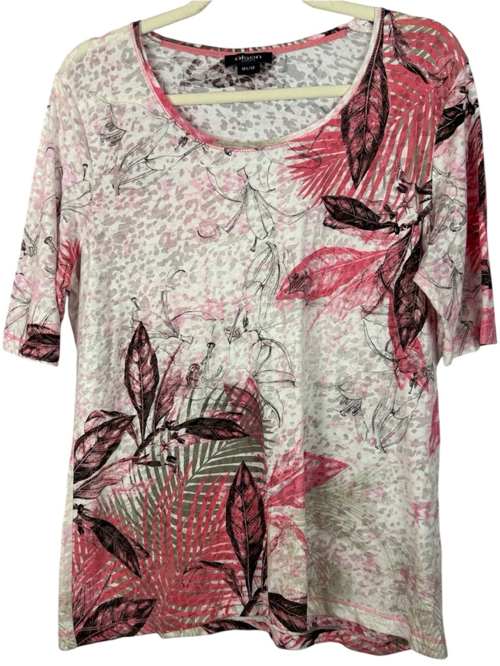Olsen Europe Tropical Floral Cheetah Print Short Sleeve Top M-L / 12